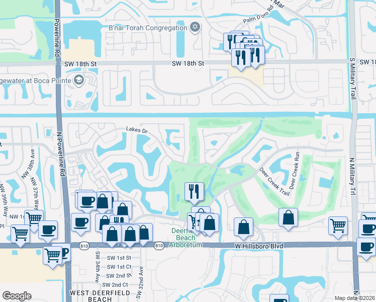 map of restaurants, bars, coffee shops, grocery stores, and more near 592 Via Verona in Deerfield Beach