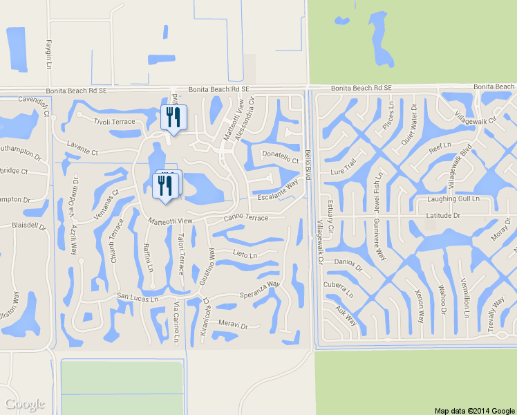map of restaurants, bars, coffee shops, grocery stores, and more near 28631 Alessandria Circle in Bonita Springs