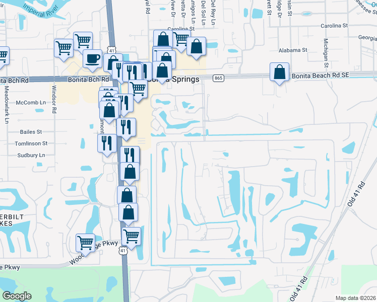map of restaurants, bars, coffee shops, grocery stores, and more near 28372 Verde Lane in Bonita Springs