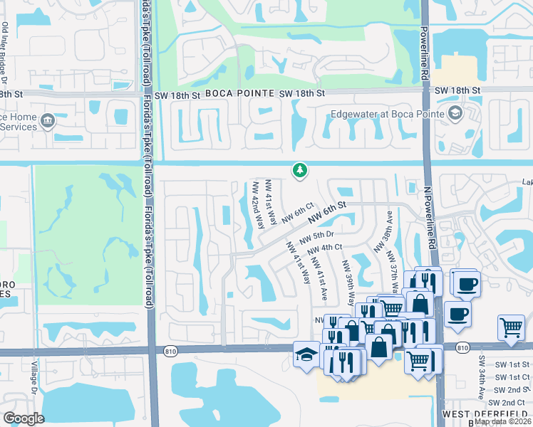 map of restaurants, bars, coffee shops, grocery stores, and more near 719 Northwest 41st Way in Deerfield Beach