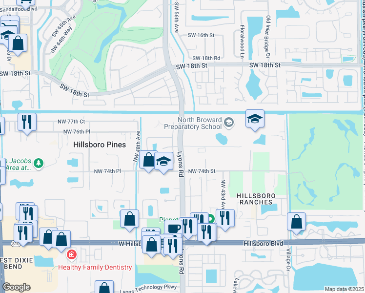 map of restaurants, bars, coffee shops, grocery stores, and more near 7560 Northwest 47th Avenue in Pompano Beach