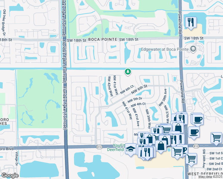 map of restaurants, bars, coffee shops, grocery stores, and more near 732 Northwest 42nd Way in Deerfield Beach