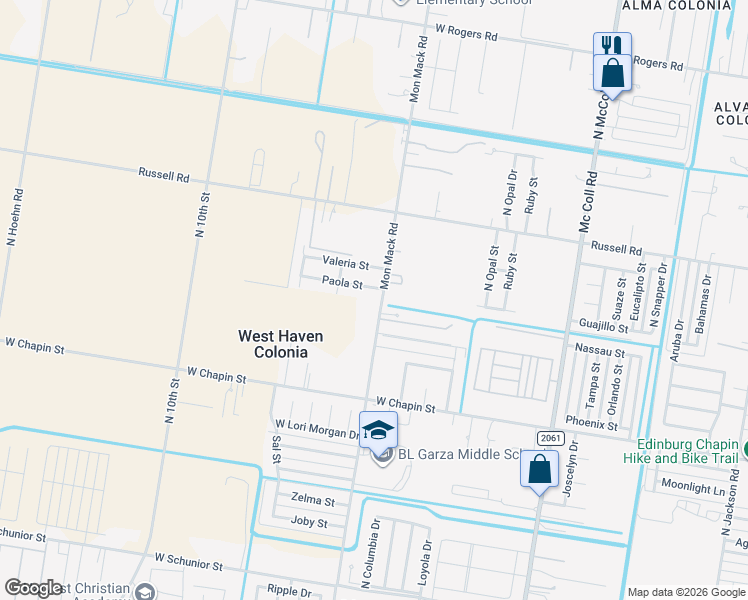map of restaurants, bars, coffee shops, grocery stores, and more near 1713 Mon Mack Road in Edinburg