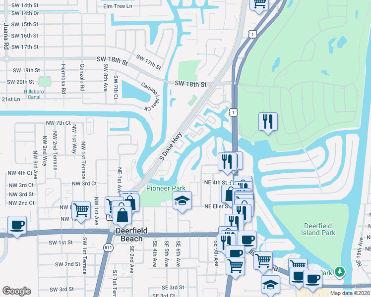 map of restaurants, bars, coffee shops, grocery stores, and more near 21 Royal Palm Way in Boca Raton