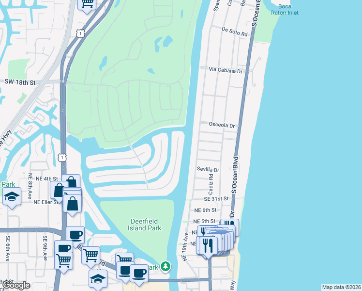 map of restaurants, bars, coffee shops, grocery stores, and more near 528 East Alexander Palm Road in Boca Raton