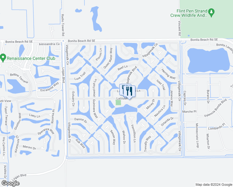 map of restaurants, bars, coffee shops, grocery stores, and more near 15231 Laughing Gull Lane in Bonita Springs