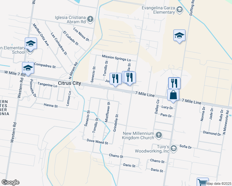 map of restaurants, bars, coffee shops, grocery stores, and more near 6313 West Mile 7 Road in Mission