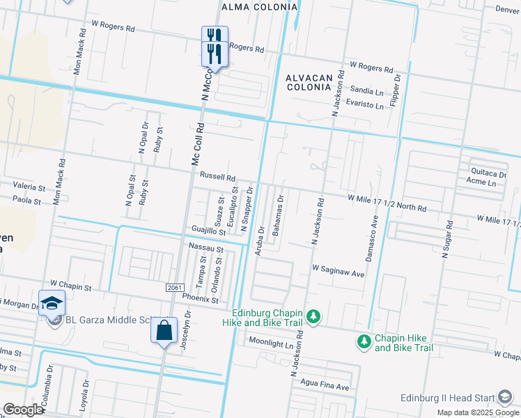map of restaurants, bars, coffee shops, grocery stores, and more near 2013 Aruba Drive in Edinburg