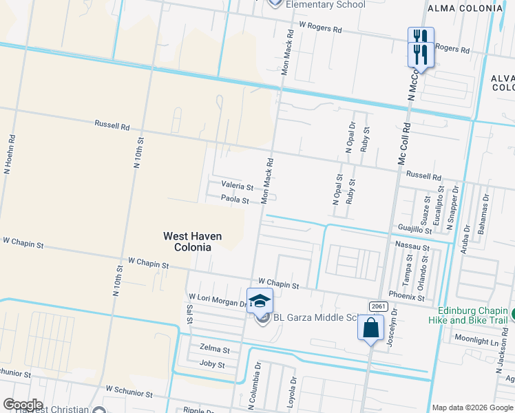 map of restaurants, bars, coffee shops, grocery stores, and more near 1713 Mon Mack Road in Edinburg