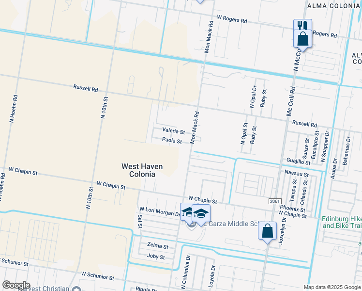 map of restaurants, bars, coffee shops, grocery stores, and more near 3706 Paola Street in Edinburg