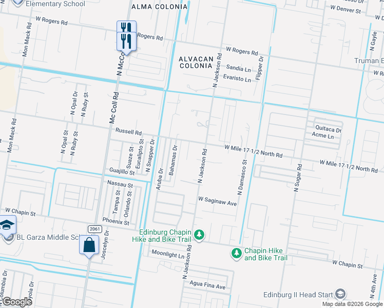 map of restaurants, bars, coffee shops, grocery stores, and more near 2004 Roy Drive in Edinburg