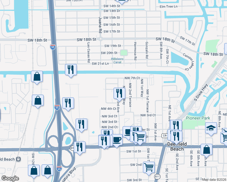 map of restaurants, bars, coffee shops, grocery stores, and more near 514 Northwest 3rd Terrace in Deerfield Beach