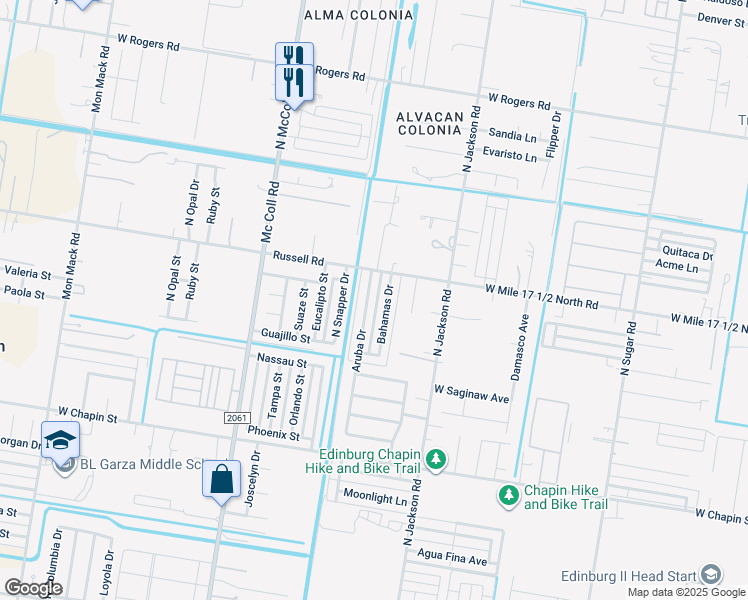 map of restaurants, bars, coffee shops, grocery stores, and more near 2009 Bahamas Drive in Edinburg