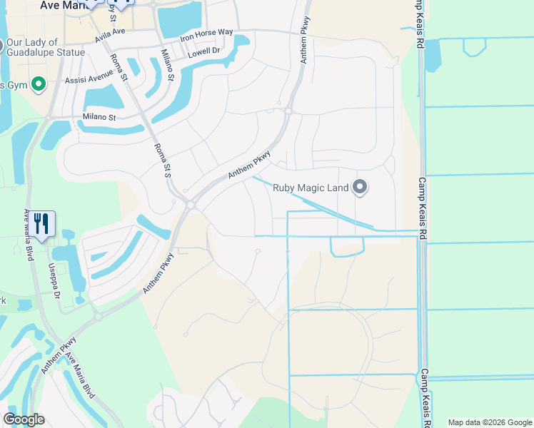 map of restaurants, bars, coffee shops, grocery stores, and more near Unnamed Road in Ave Maria