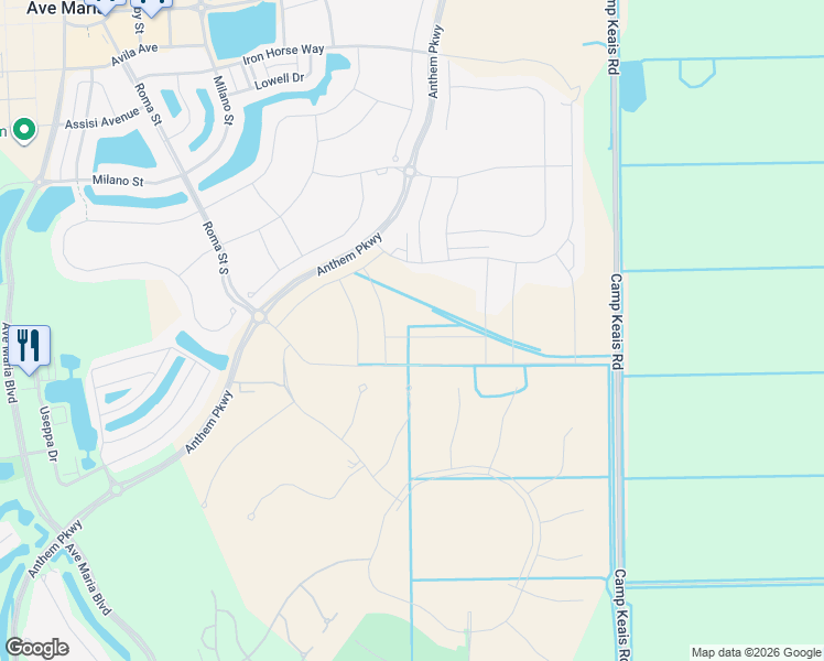 map of restaurants, bars, coffee shops, grocery stores, and more near Unnamed Road in Ave Maria