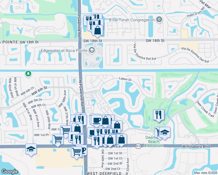 map of restaurants, bars, coffee shops, grocery stores, and more near 3341 Lake Shore Drive in Deerfield Beach