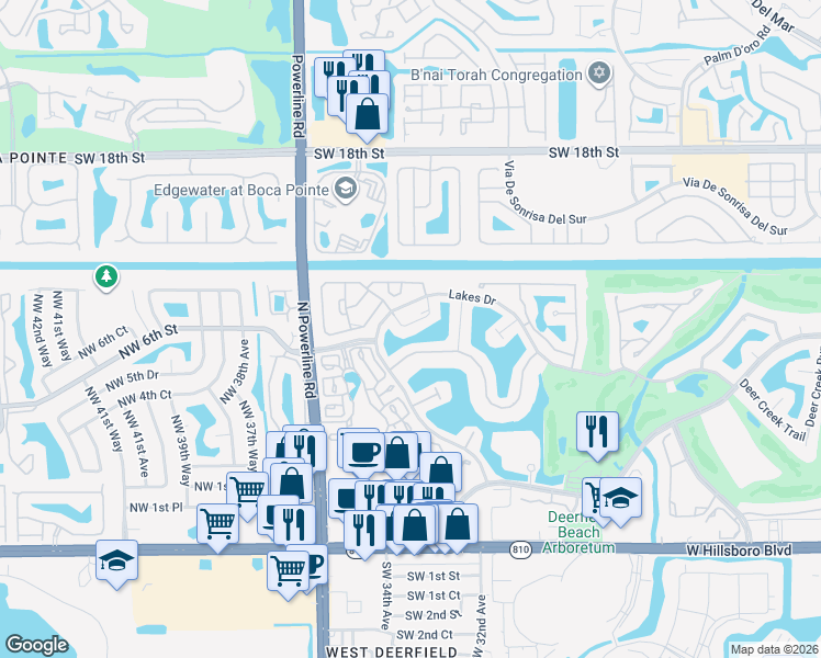map of restaurants, bars, coffee shops, grocery stores, and more near 660 Edgewater Drive in Deerfield Beach