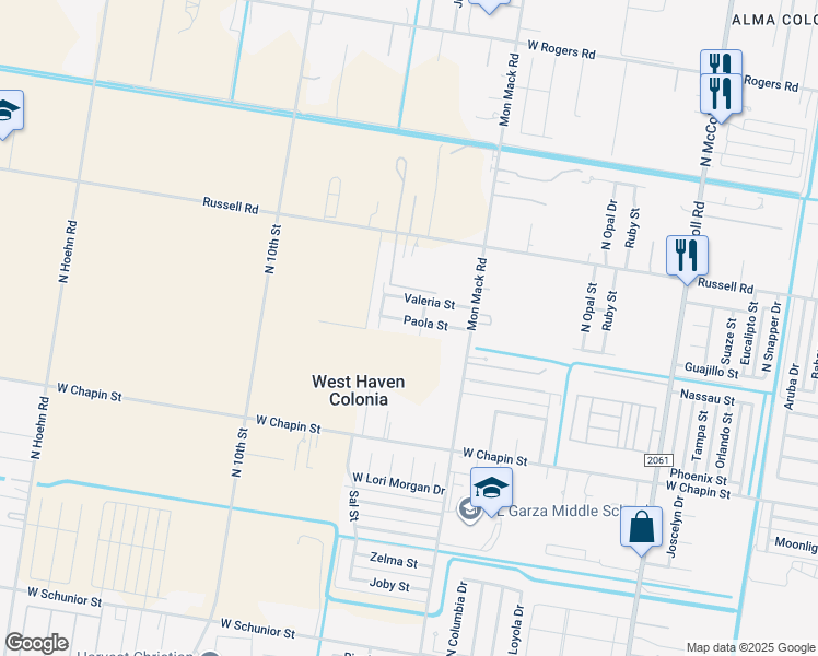 map of restaurants, bars, coffee shops, grocery stores, and more near 3902 Paola Street in Edinburg