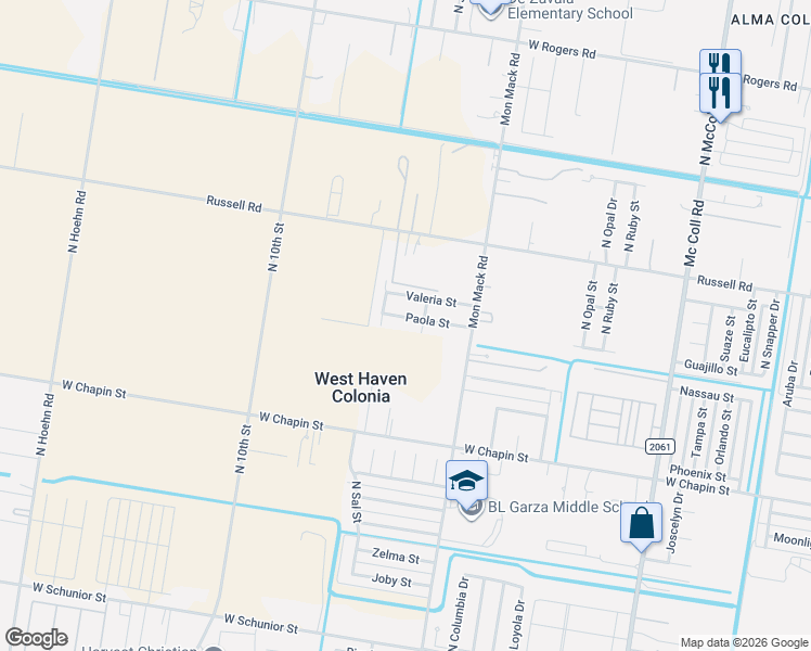 map of restaurants, bars, coffee shops, grocery stores, and more near 3902 Paola Street in Edinburg