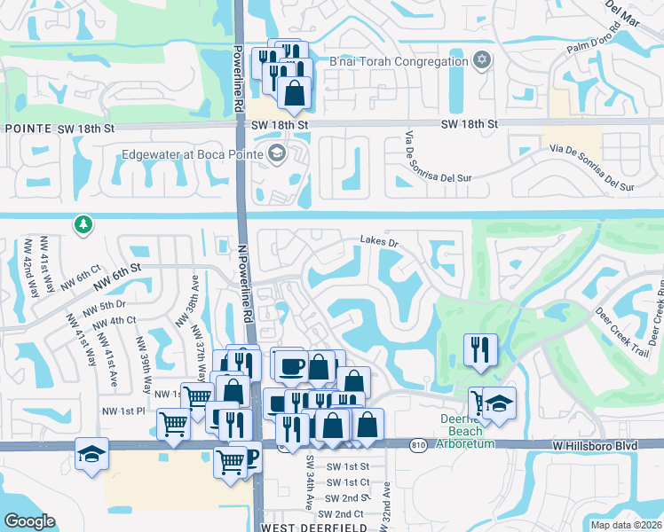map of restaurants, bars, coffee shops, grocery stores, and more near 3341 Lake Shore Drive in Deerfield Beach