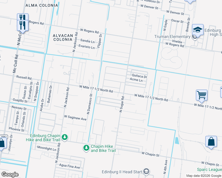 map of restaurants, bars, coffee shops, grocery stores, and more near 1723 West Portales Drive in Edinburg