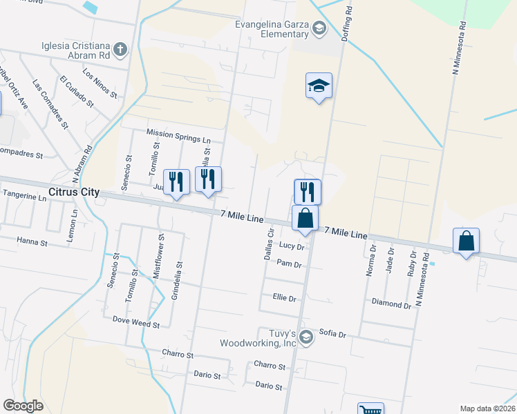 map of restaurants, bars, coffee shops, grocery stores, and more near 5806 West Mile 7 Road in Mission
