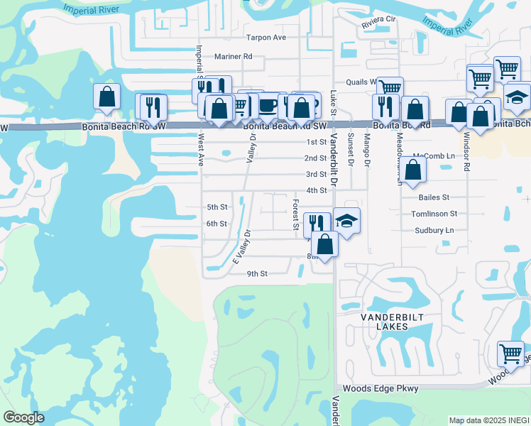 map of restaurants, bars, coffee shops, grocery stores, and more near 13 Maurys Way in Bonita Springs