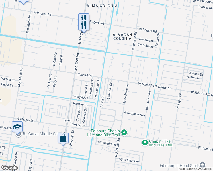map of restaurants, bars, coffee shops, grocery stores, and more near 2009 Bahamas Drive in Edinburg