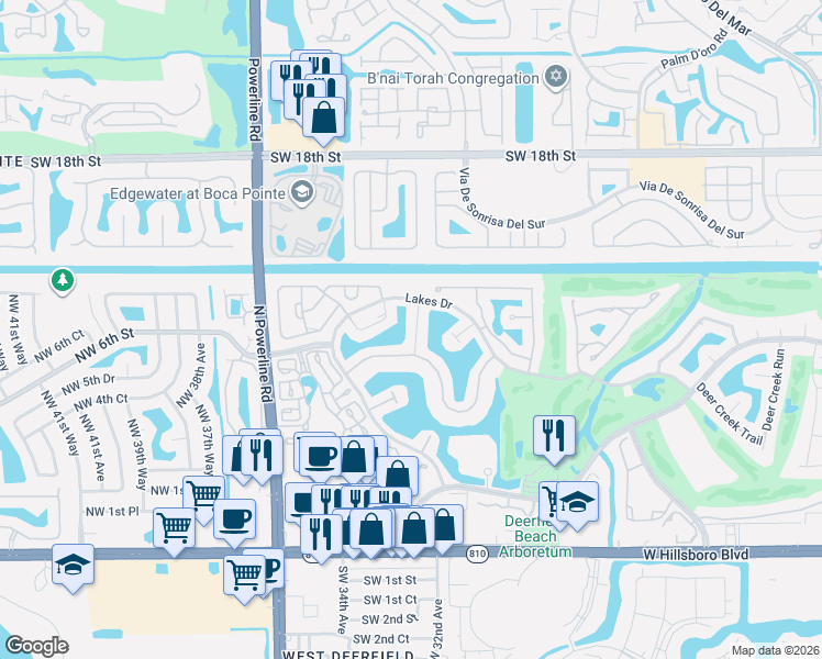 map of restaurants, bars, coffee shops, grocery stores, and more near 3231 Lakeshore Drive in Deerfield Beach
