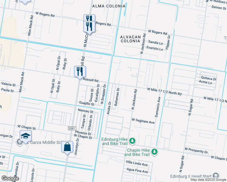 map of restaurants, bars, coffee shops, grocery stores, and more near 2009 Bahamas Drive in Edinburg