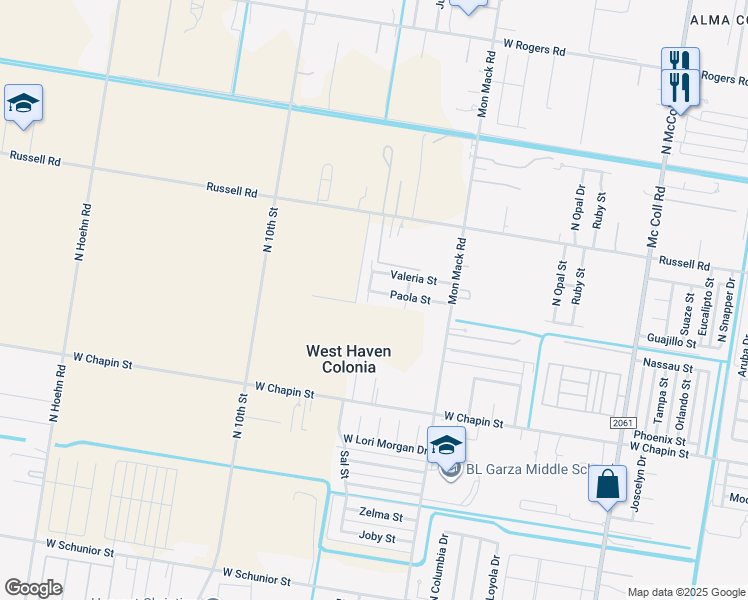 map of restaurants, bars, coffee shops, grocery stores, and more near 3902 Paola Street in Edinburg