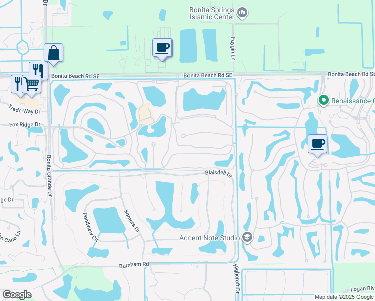 map of restaurants, bars, coffee shops, grocery stores, and more near 13531 Southampton Drive in Bonita Springs