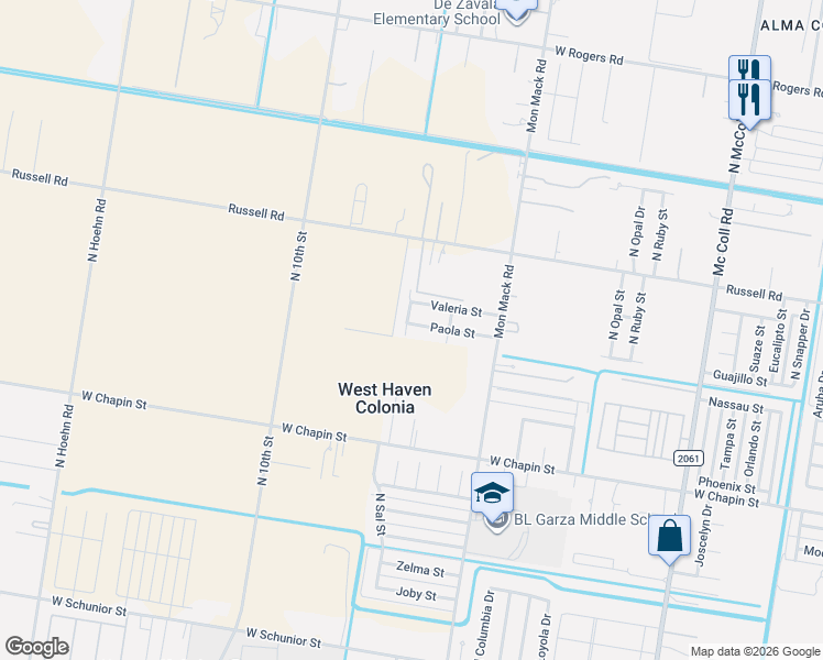 map of restaurants, bars, coffee shops, grocery stores, and more near 3910 Paola Street in Edinburg