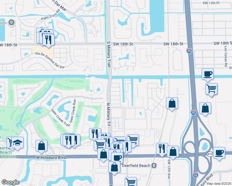 map of restaurants, bars, coffee shops, grocery stores, and more near 1800 Mariner Place in Deerfield Beach