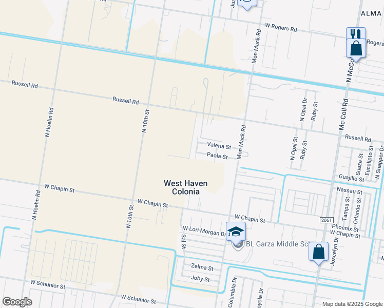 map of restaurants, bars, coffee shops, grocery stores, and more near 3915 Valeria Street in Edinburg