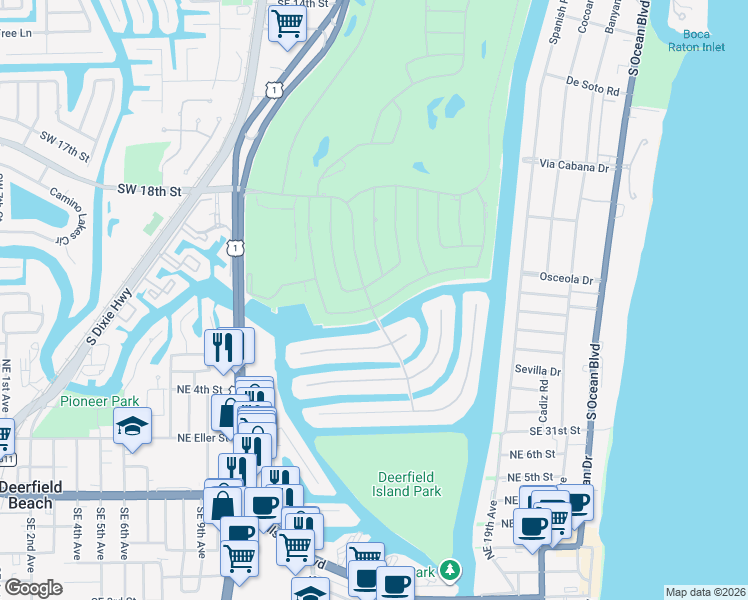 map of restaurants, bars, coffee shops, grocery stores, and more near 291 South Silver Palm Road in Boca Raton