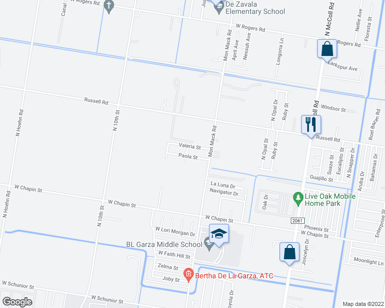map of restaurants, bars, coffee shops, grocery stores, and more near 3709 Paola Street in Edinburg