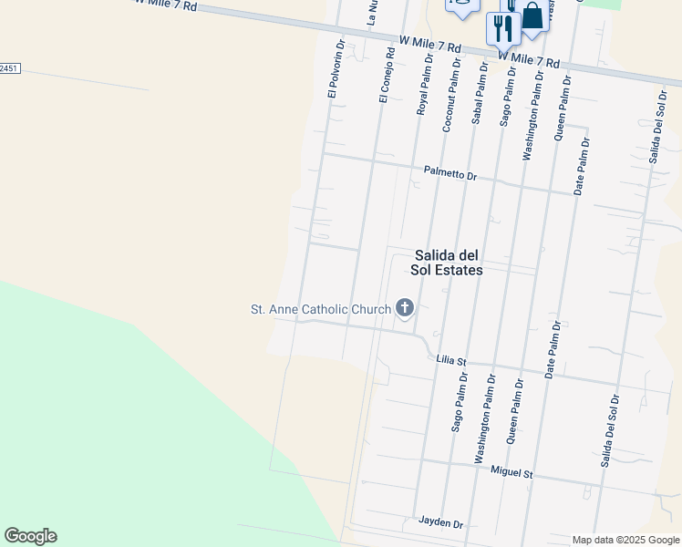map of restaurants, bars, coffee shops, grocery stores, and more near 17305 El Conejo Road in Penitas