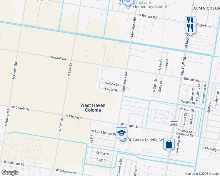 map of restaurants, bars, coffee shops, grocery stores, and more near 3716 Valeria Street in Edinburg