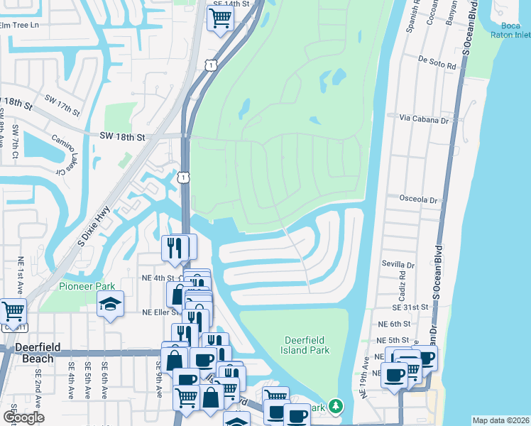 map of restaurants, bars, coffee shops, grocery stores, and more near 2391 West Silver Palm Road in Boca Raton