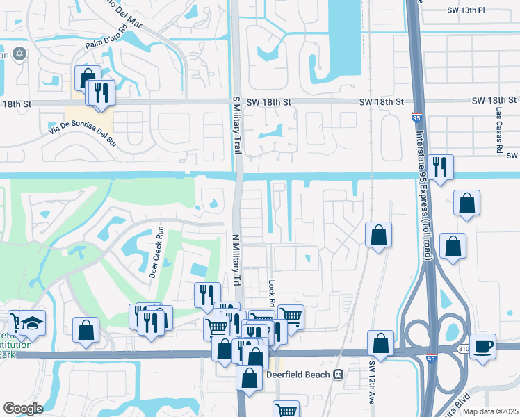 map of restaurants, bars, coffee shops, grocery stores, and more near 1800 Mariner Place in Deerfield Beach
