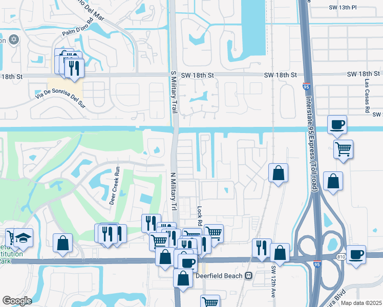 map of restaurants, bars, coffee shops, grocery stores, and more near 1800 Mariner Place in Deerfield Beach