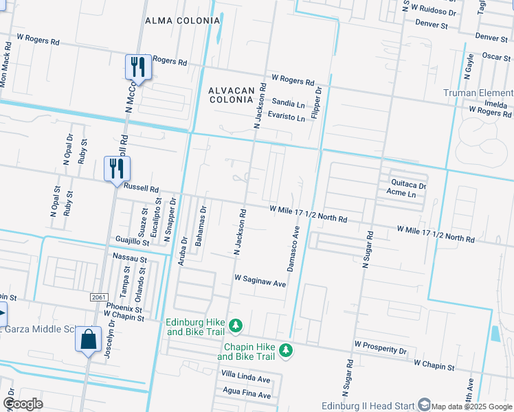 map of restaurants, bars, coffee shops, grocery stores, and more near 1 Mojave Street in Edinburg