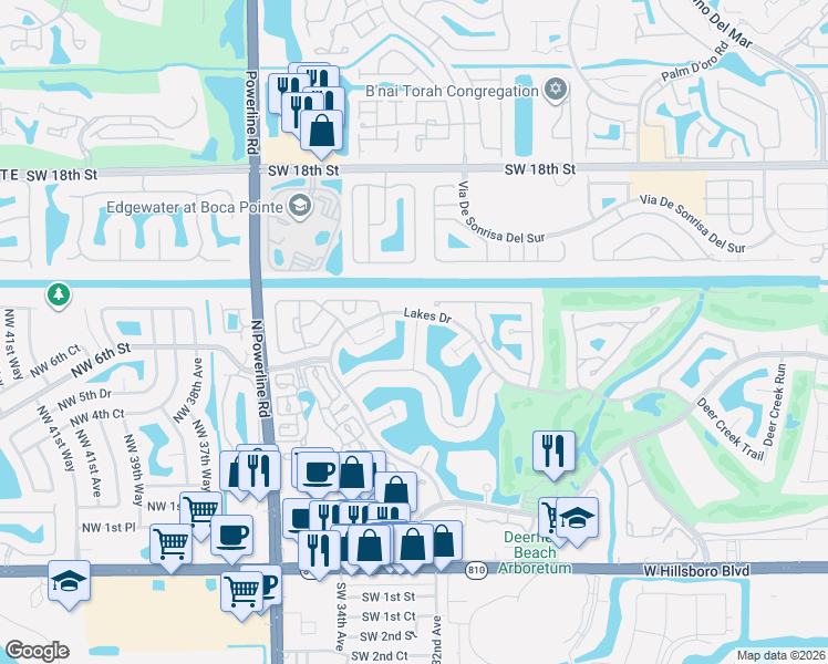 map of restaurants, bars, coffee shops, grocery stores, and more near 3250 Lakeshore Drive in Deerfield Beach