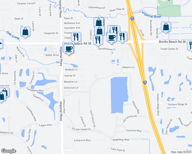 map of restaurants, bars, coffee shops, grocery stores, and more near Carrara Court in Bonita Springs