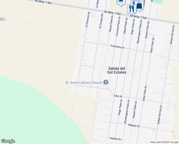 map of restaurants, bars, coffee shops, grocery stores, and more near 17305 El Conejo Road in Penitas