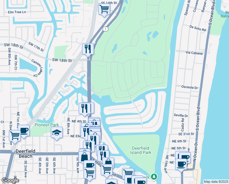 map of restaurants, bars, coffee shops, grocery stores, and more near 2425 Maya Palm Drive West in Boca Raton