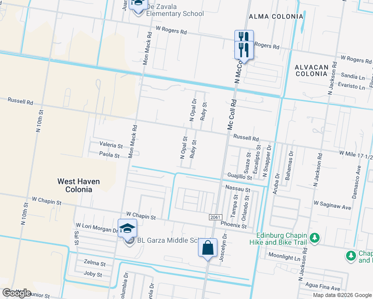 map of restaurants, bars, coffee shops, grocery stores, and more near 2009 North Opal Street in Edinburg