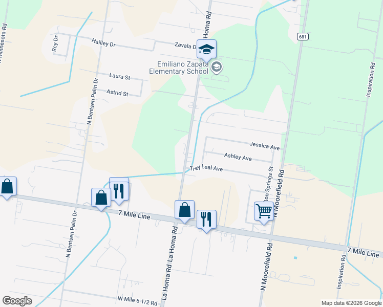 map of restaurants, bars, coffee shops, grocery stores, and more near 8612 La Homa Road in Mission
