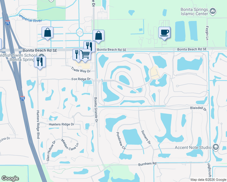 map of restaurants, bars, coffee shops, grocery stores, and more near 13101 Southampton Drive in Bonita Springs